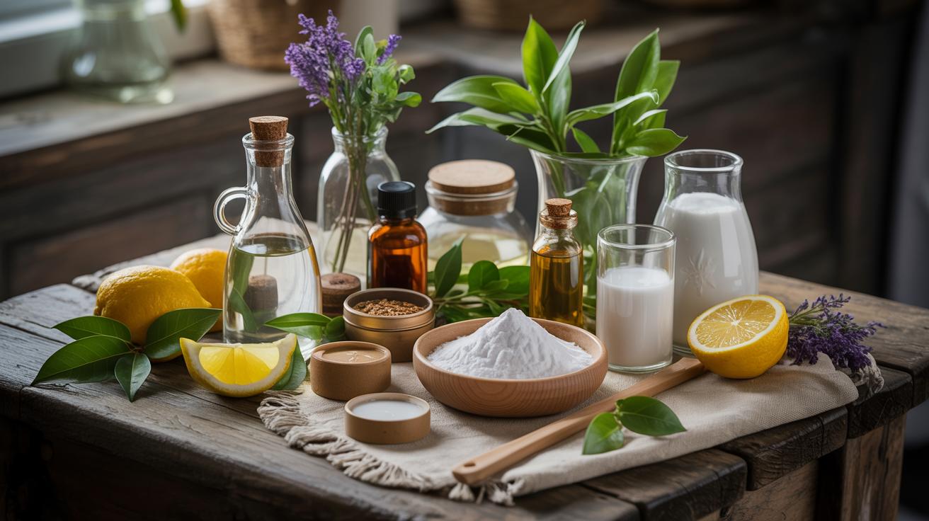 Illustration de produits ménagers naturels faits maison (généré par IA). Credit: Ideogram.