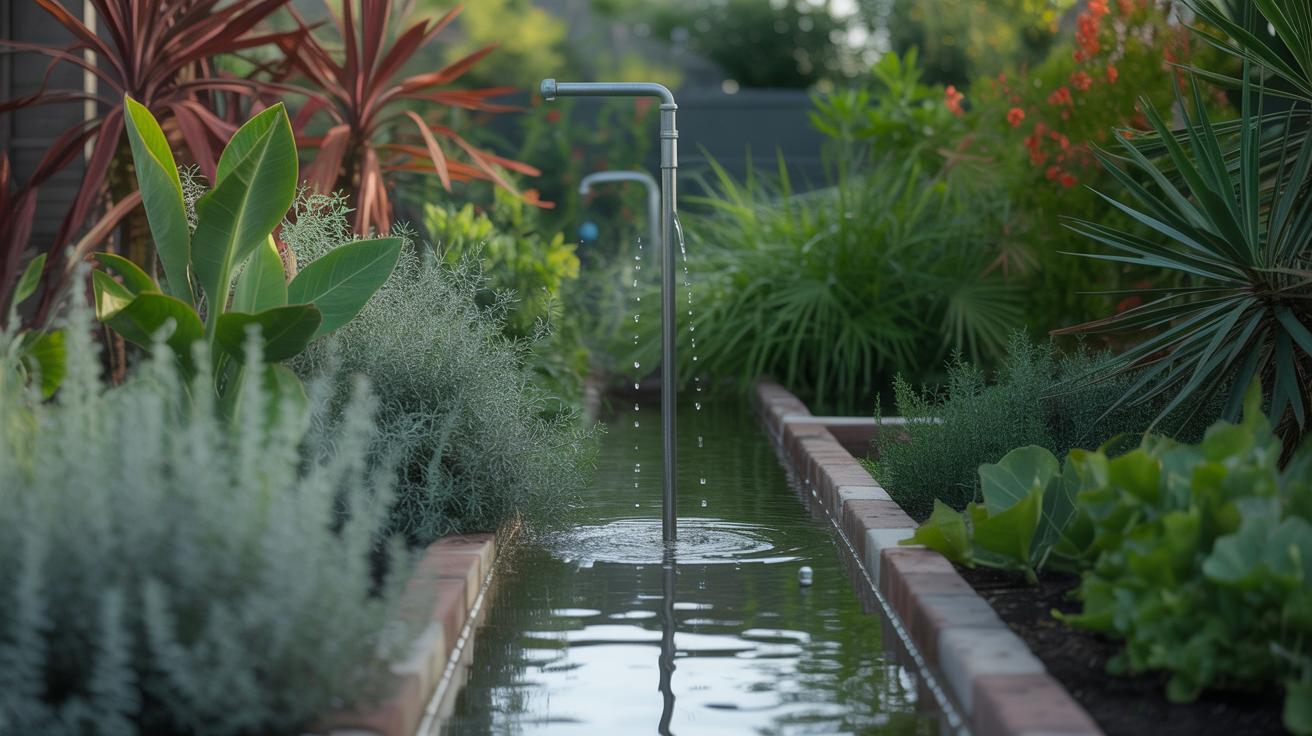 Illustration de solutions écologiques pour arroser un jardin sans gaspiller (généré par IA). Credit: Ideogram.