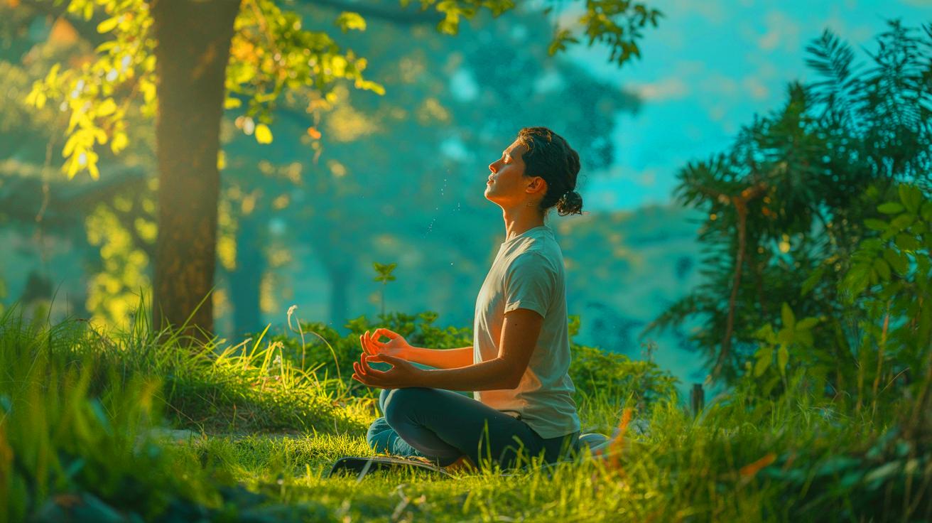 Illustration de la méthode naturelle de respiration consciente pour calmer le stress (généré par IA). Credit: Ideogram.