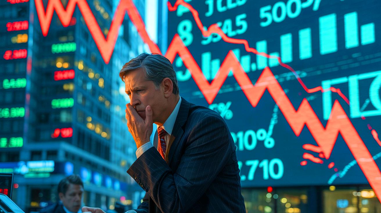 Illustration of an economic downturn with stock market graphs and financial symbols (AI-generated). Credit: Ideogram.