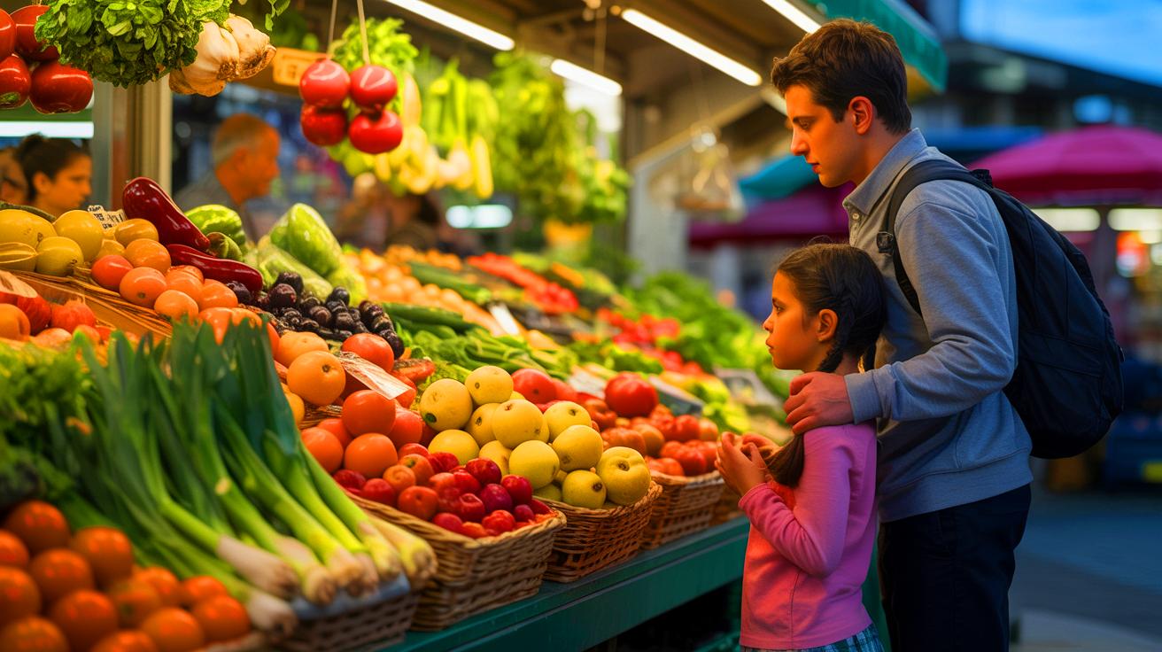 Illustration de l'impact de la hausse des prix des fruits et légumes sur les ménages à faible revenu (généré par IA). Credit: Ideogram.