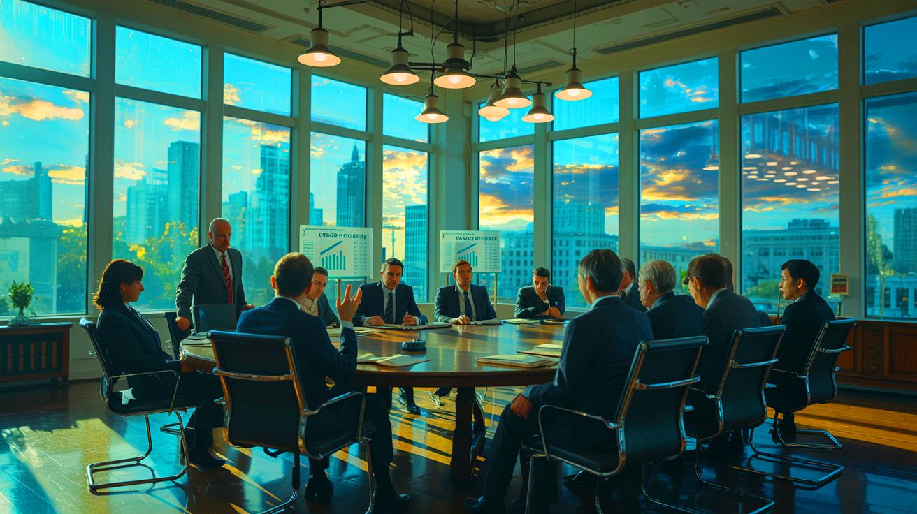 Illustration of government officials discussing a household carbon tax policy (AI-generated). Credit: Ideogram.