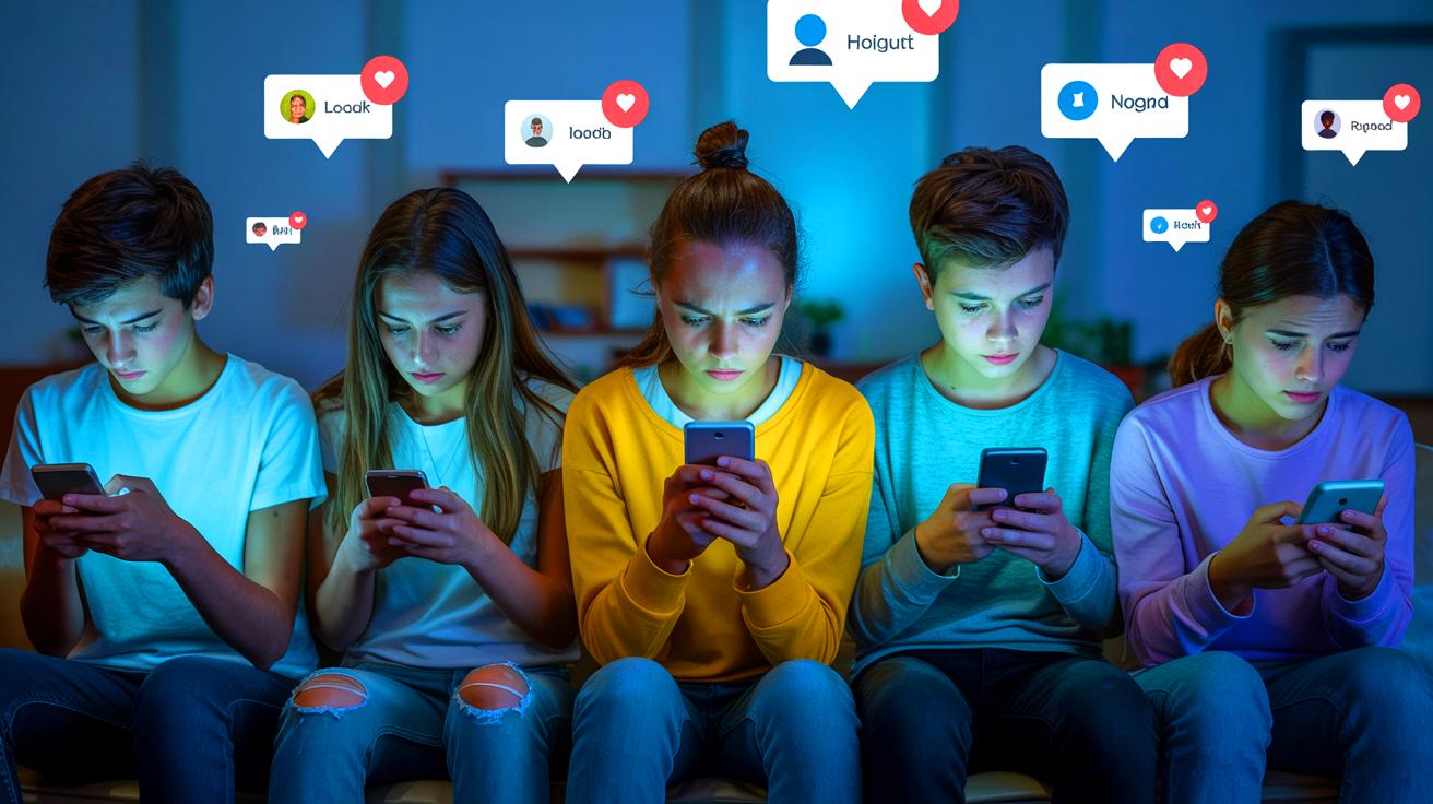Illustration of teenagers facing emotional challenges in a digital world (AI-generated). Credit: Ideogram.