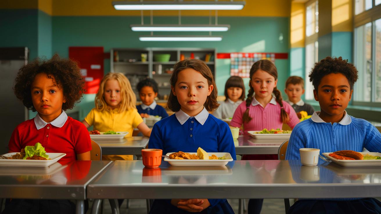 Illustration de menus obligatoires dans les cantines scolaires et les débats qu'ils suscitent (généré par IA). Credit: Ideogram.
