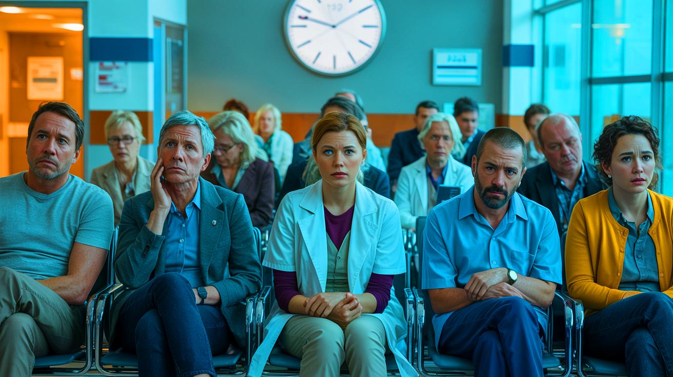 Illustration de l'attente interminable des patients à l'hôpital (généré par IA). Credit: Ideogram.