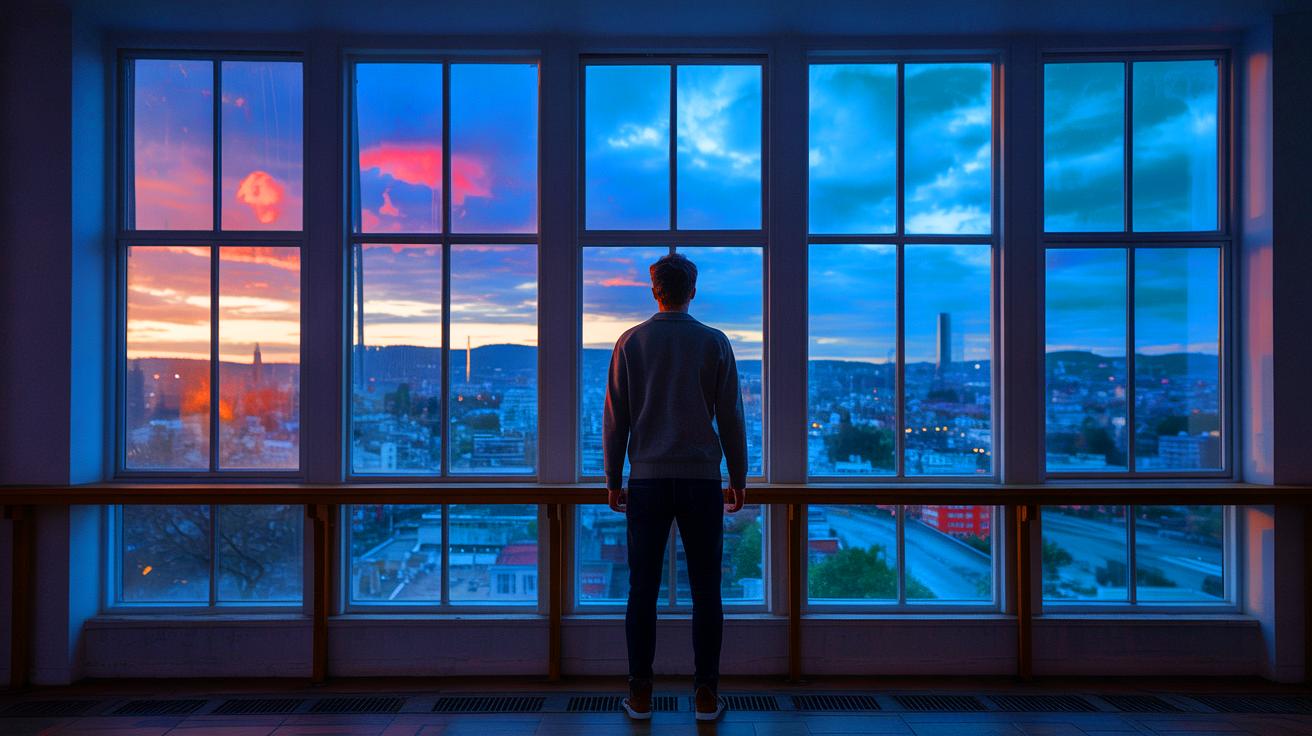 Illustration of people looking out of windows in a city under proposed travel restrictions (AI-generated). Credit: Ideogram.
