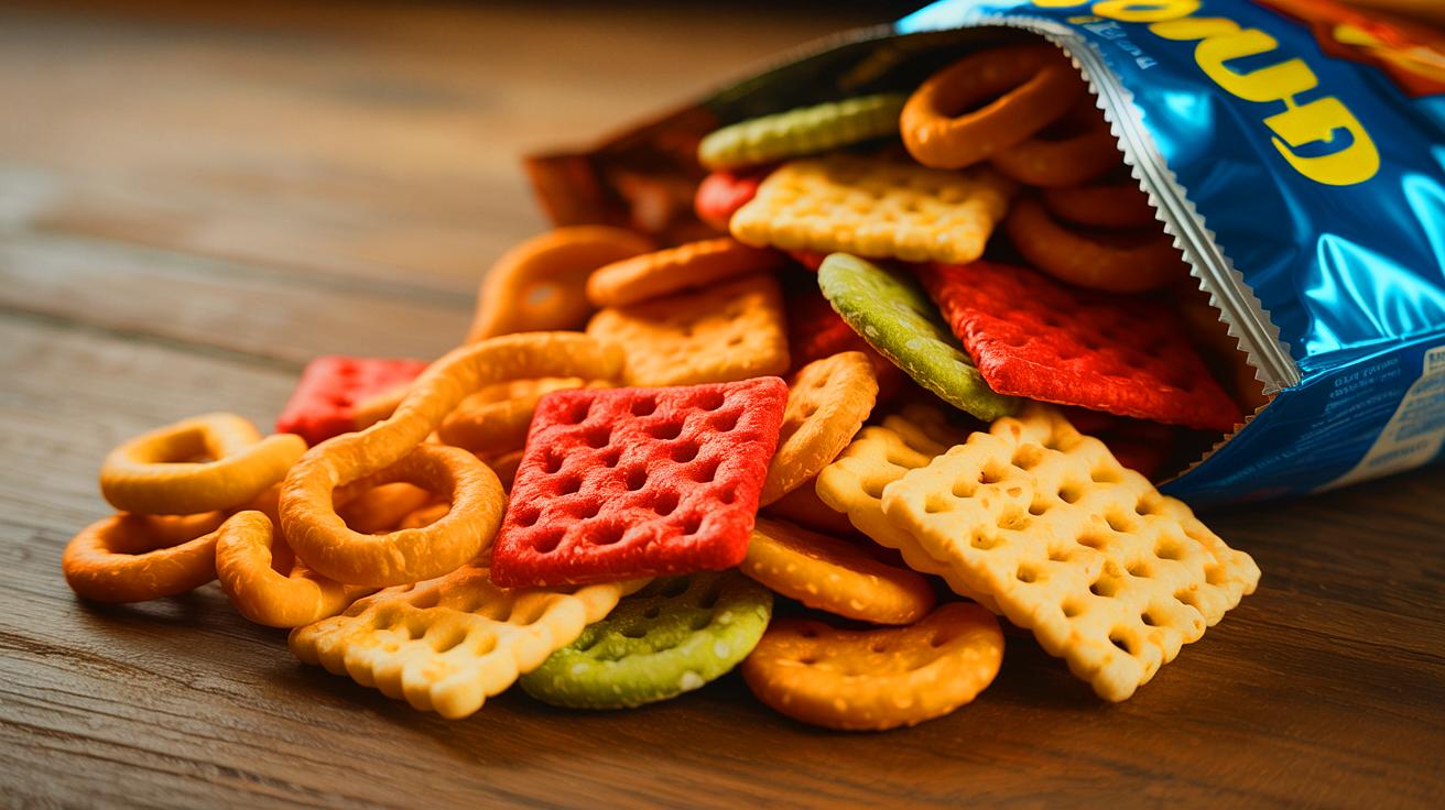 Illustration of ultra-processed snacks with associated health risks (AI-generated). Credit: Ideogram.