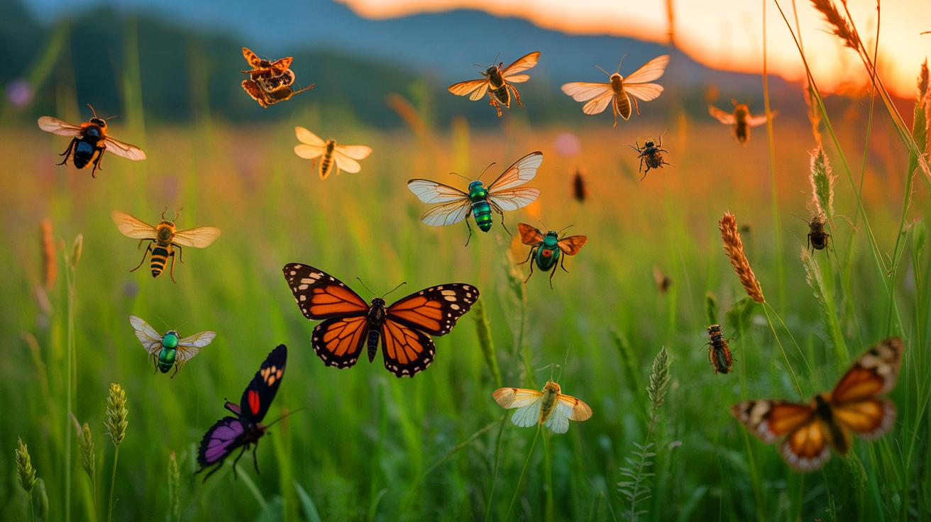 Illustration of a diverse array of insects in a European meadow, highlighting their ecological importance (AI-generated). Credit: Ideogram.