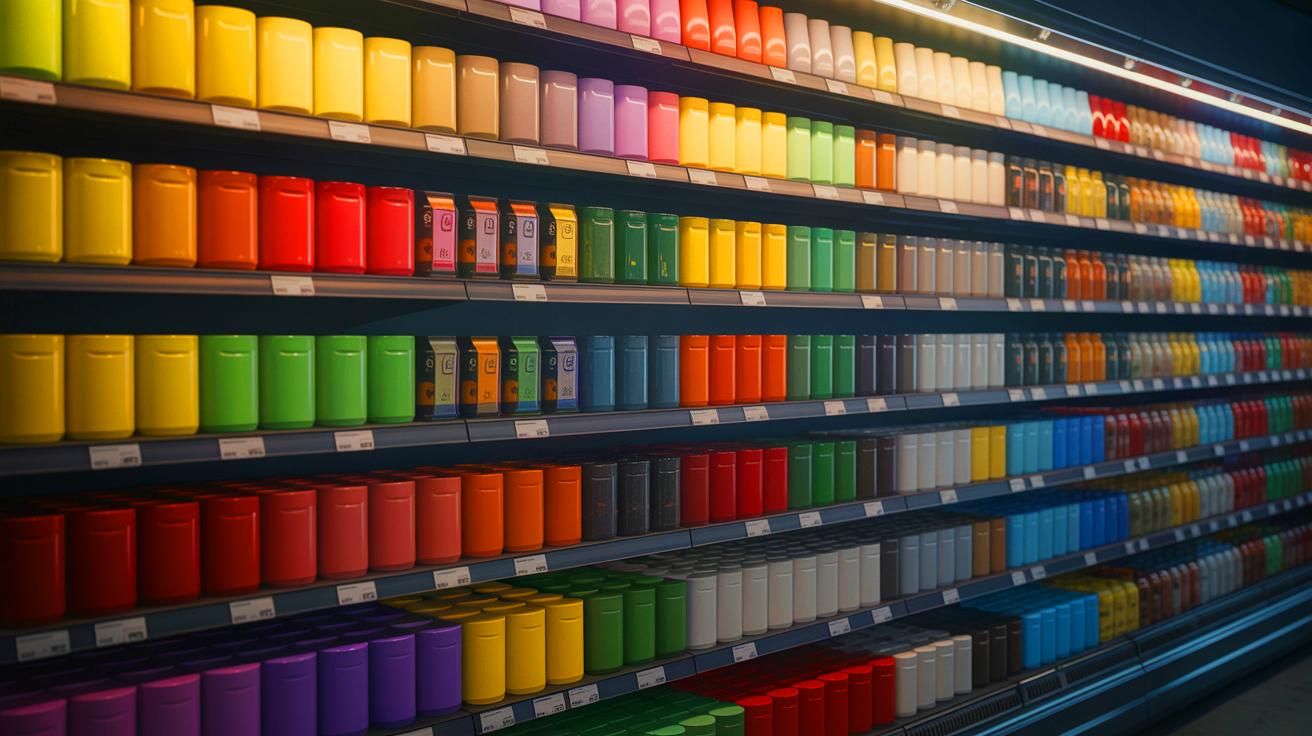 Illustration of products on grocery shelves with reduced sizes=